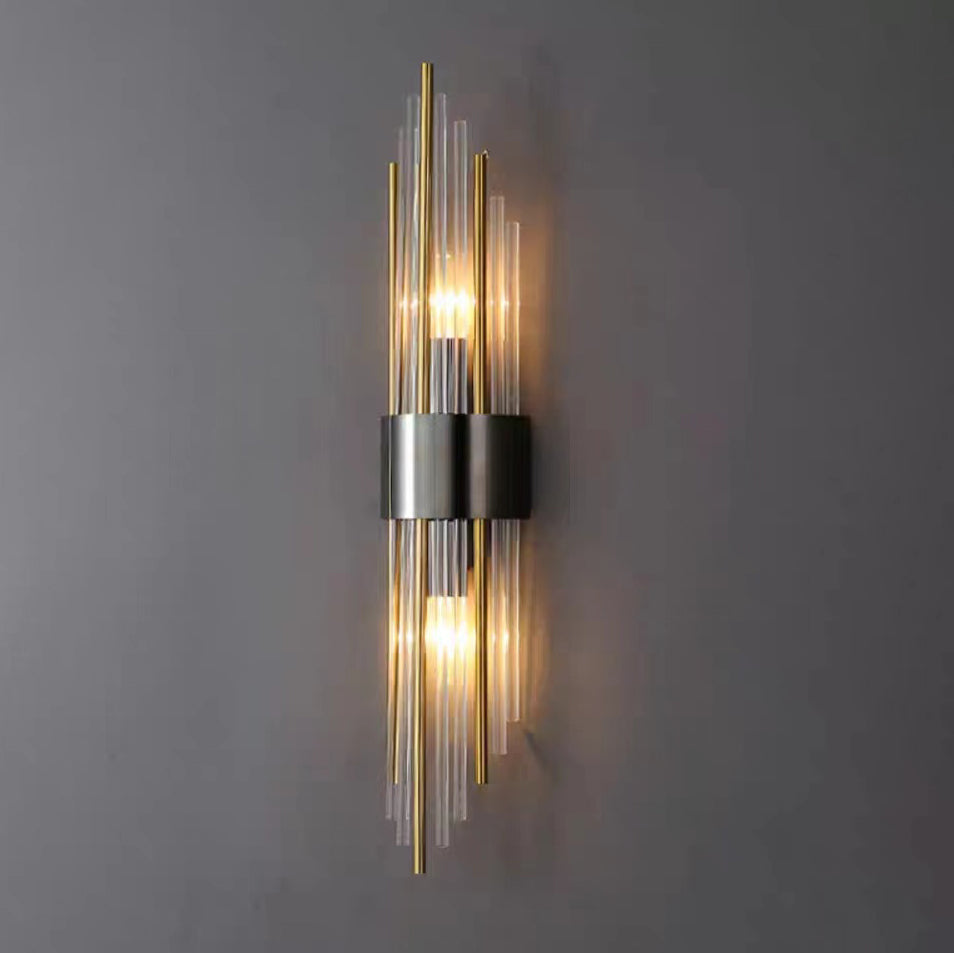 Rynx | Contemporary Nordic Round Pipe Long Stainless Steel Crystal 2-Light Wall Sconces Lamp For Living Room