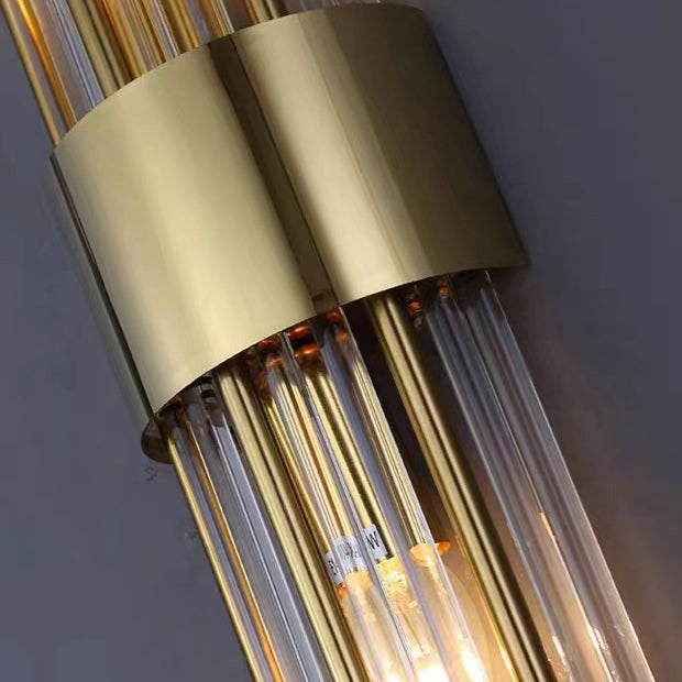 Rynx | Contemporary Nordic Round Pipe Long Stainless Steel Crystal 2-Light Wall Sconces Lamp For Living Room