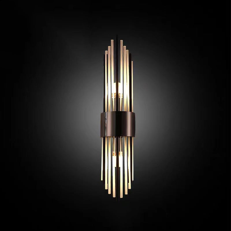 Rynx | Contemporary Nordic Round Pipe Long Stainless Steel Crystal 2-Light Wall Sconces Lamp For Living Room