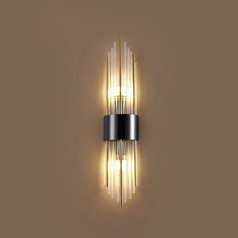 Rynx | Contemporary Nordic Round Pipe Long Stainless Steel Crystal 2-Light Wall Sconces Lamp For Living Room