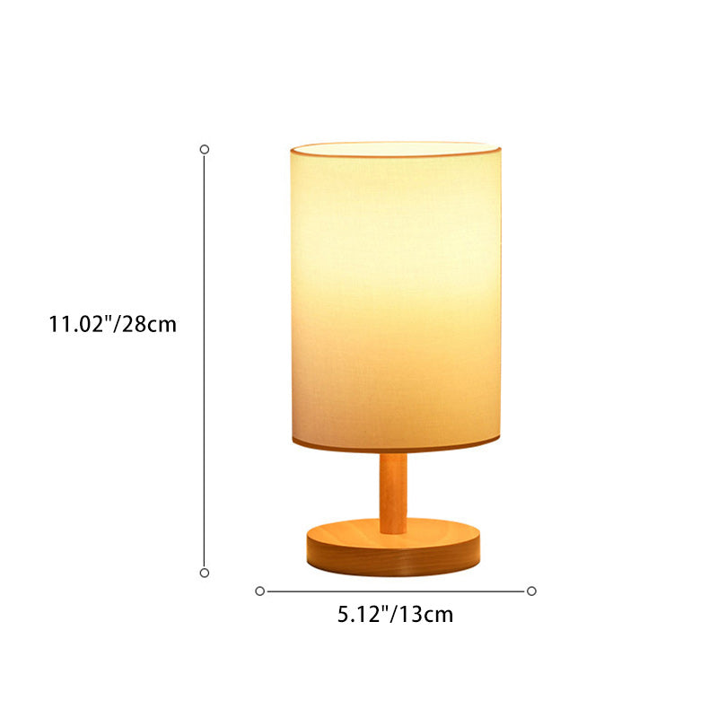 Rynx | Traditional Japanese Cylinder Wood Fabric 1-Light Table Lamp for the Living Room
