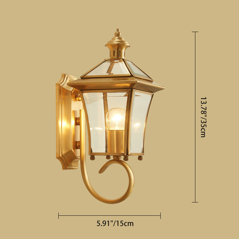 Rynx | Traditional European trapezoidal copper glass 1-light wall lamp for garden
