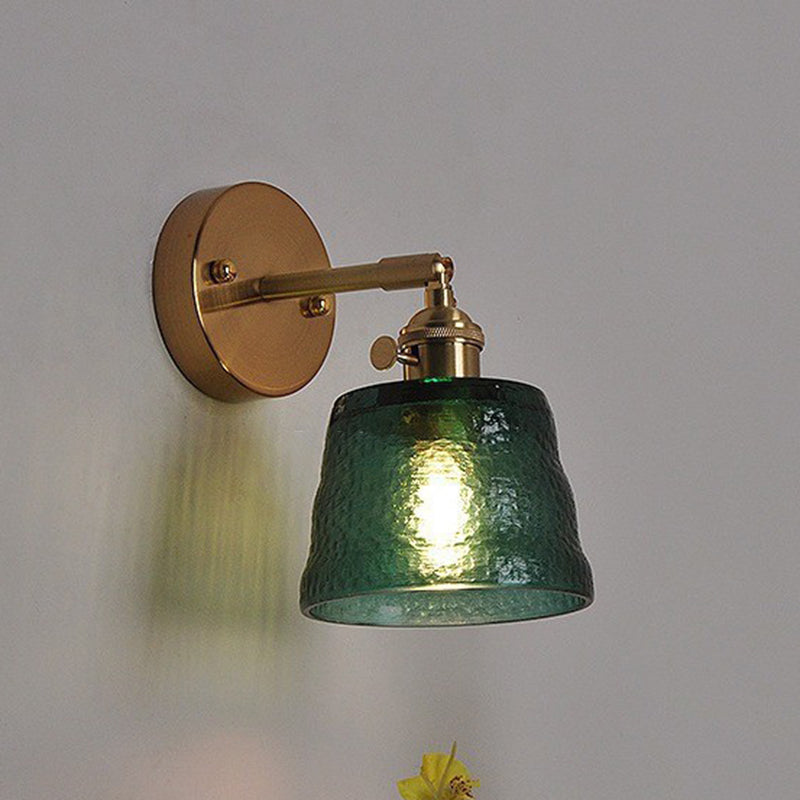 Rynx | Traditional Vintage Round Cone Glass Iron 1-Light Wall Lamp For Living Room Dark green