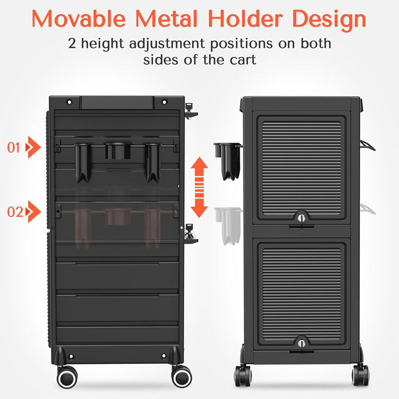 Rynx | Beauty Hairdressing Cart Beauty Salon Cart with 6 Drawers and Tool Holders Rolling Cart with Wheels Lock and Door