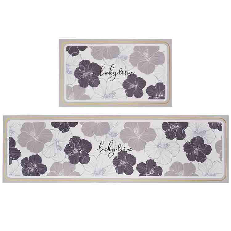 Rynx | Black Gray and White Flowers Kitchen Mat