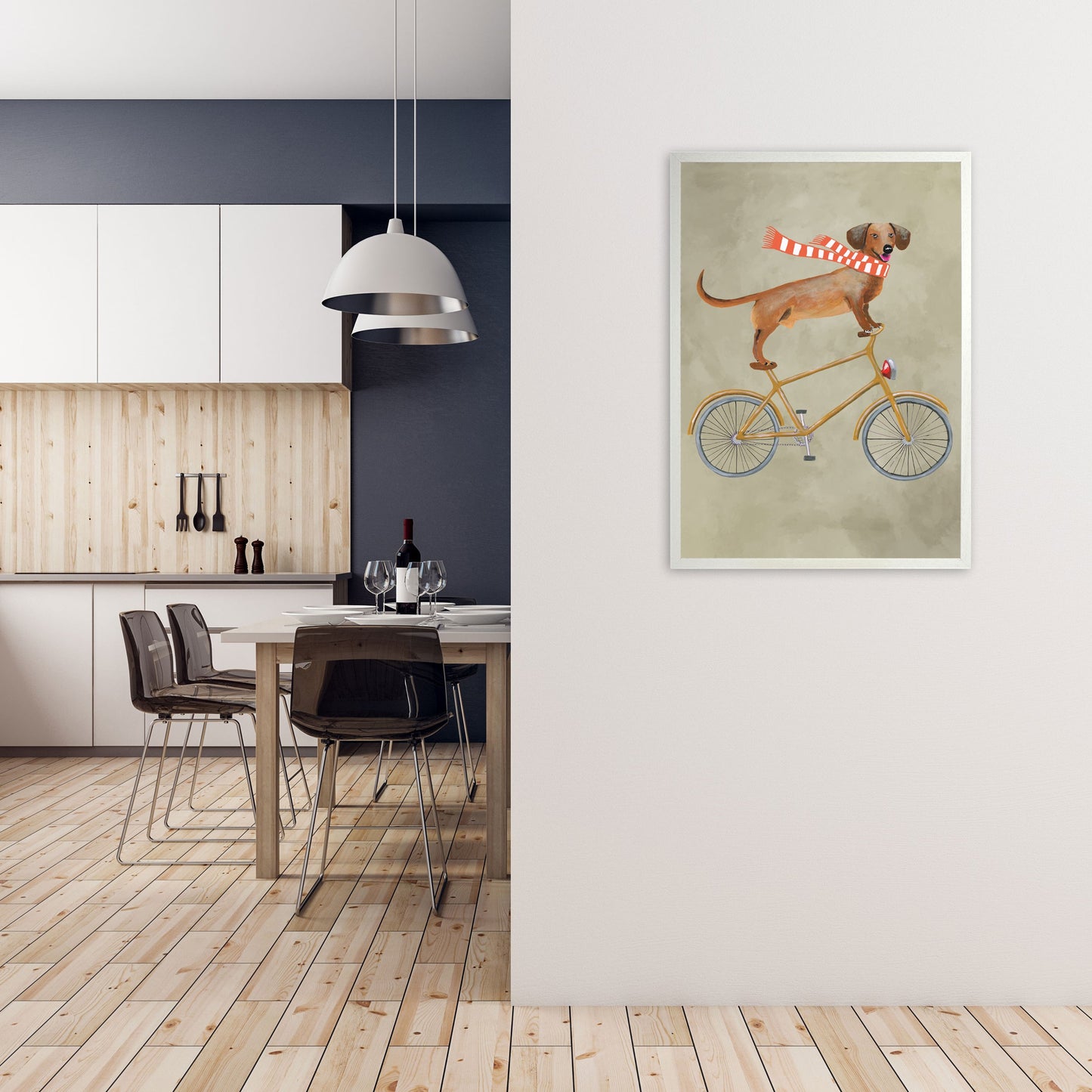 Rynx | Dachshund On Bicycle In Winter Art Print by Coco Deparis
