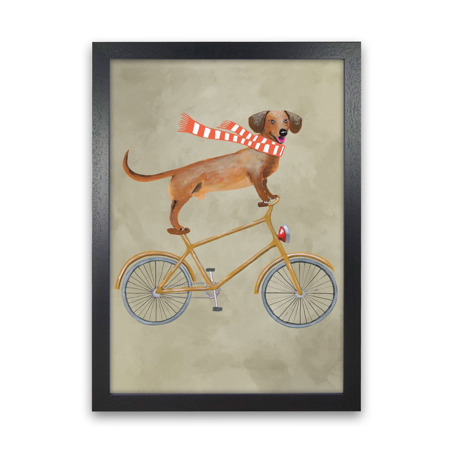 Rynx | Dachshund On Bicycle In Winter Art Print by Coco Deparis