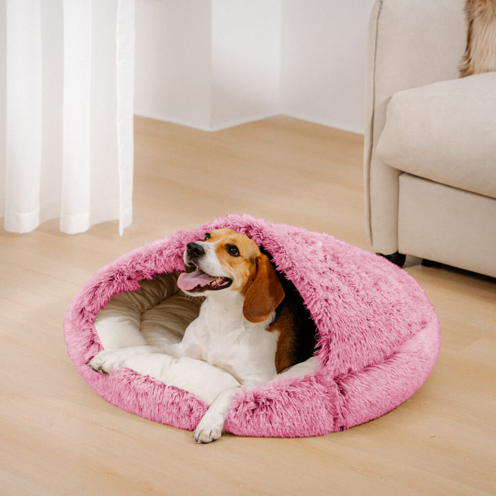 RYNX | Plush Semi-Enclosed Pet Nest Pita Bed For Dogs Pink