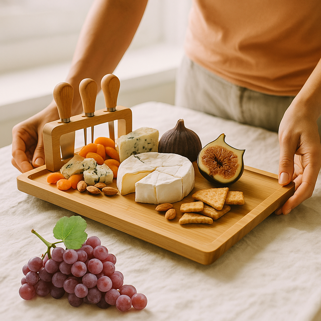 Rynx | Wood Cheese Board with Knife and Fork – Elegant Serving Board for Kitchen or Dining Room