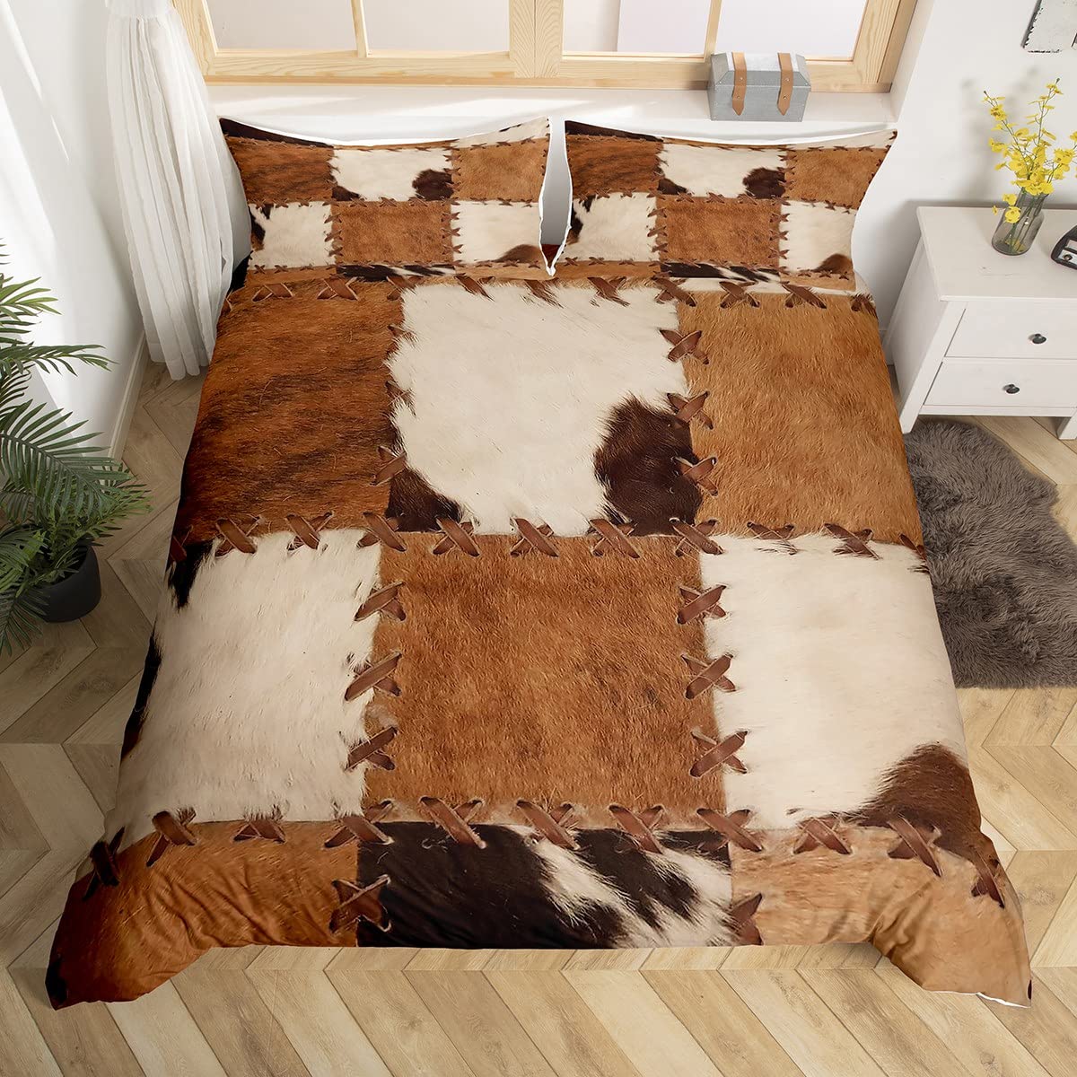 Rynx | Cowhide Patchwork Bedding Set