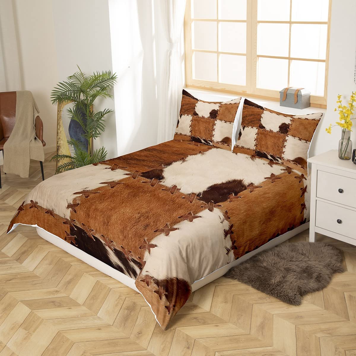 Rynx | Cowhide Patchwork Bedding Set