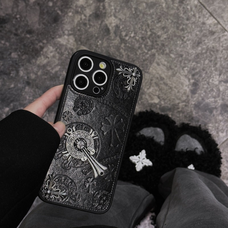 RYNX | Cross Chrome Hearts Leather Phone Case for iPhone