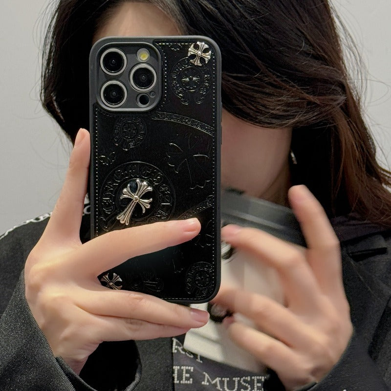 RYNX | Cross Chrome Hearts Leather Phone Case for iPhone