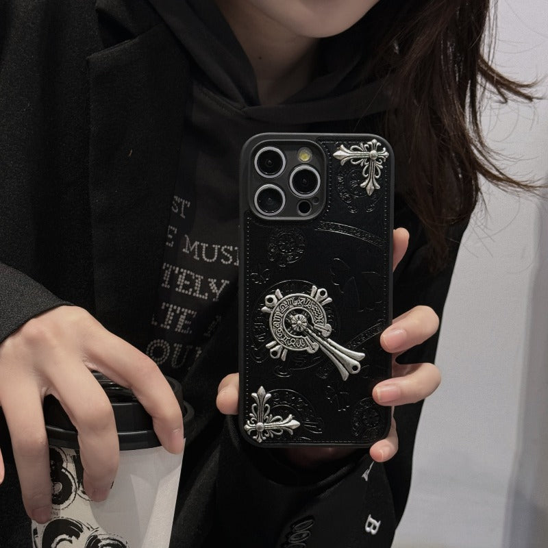 RYNX | Cross Chrome Hearts Leather Phone Case for iPhone