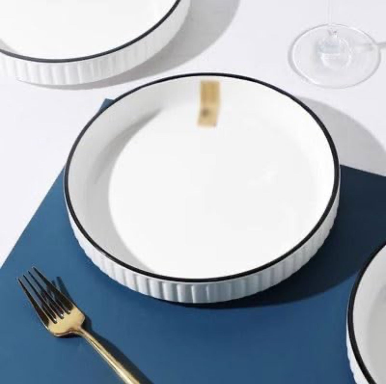 Rynx | Dining Plate Plate Household Ceramic Vertical Pattern Chinese Dining Plate Set Creative Personalized Deep Soup Plate Microwave Safe Salad Plates Set of 6