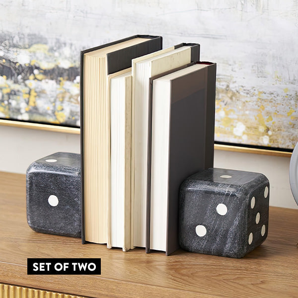 Rynx | Black Marble Cube Bookends, Set of Two