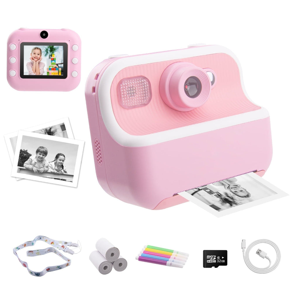 Rynx | Kids Instant Print Camera, 1080P Rechargeable HD Kids Digital Camera with 32G SD Card
