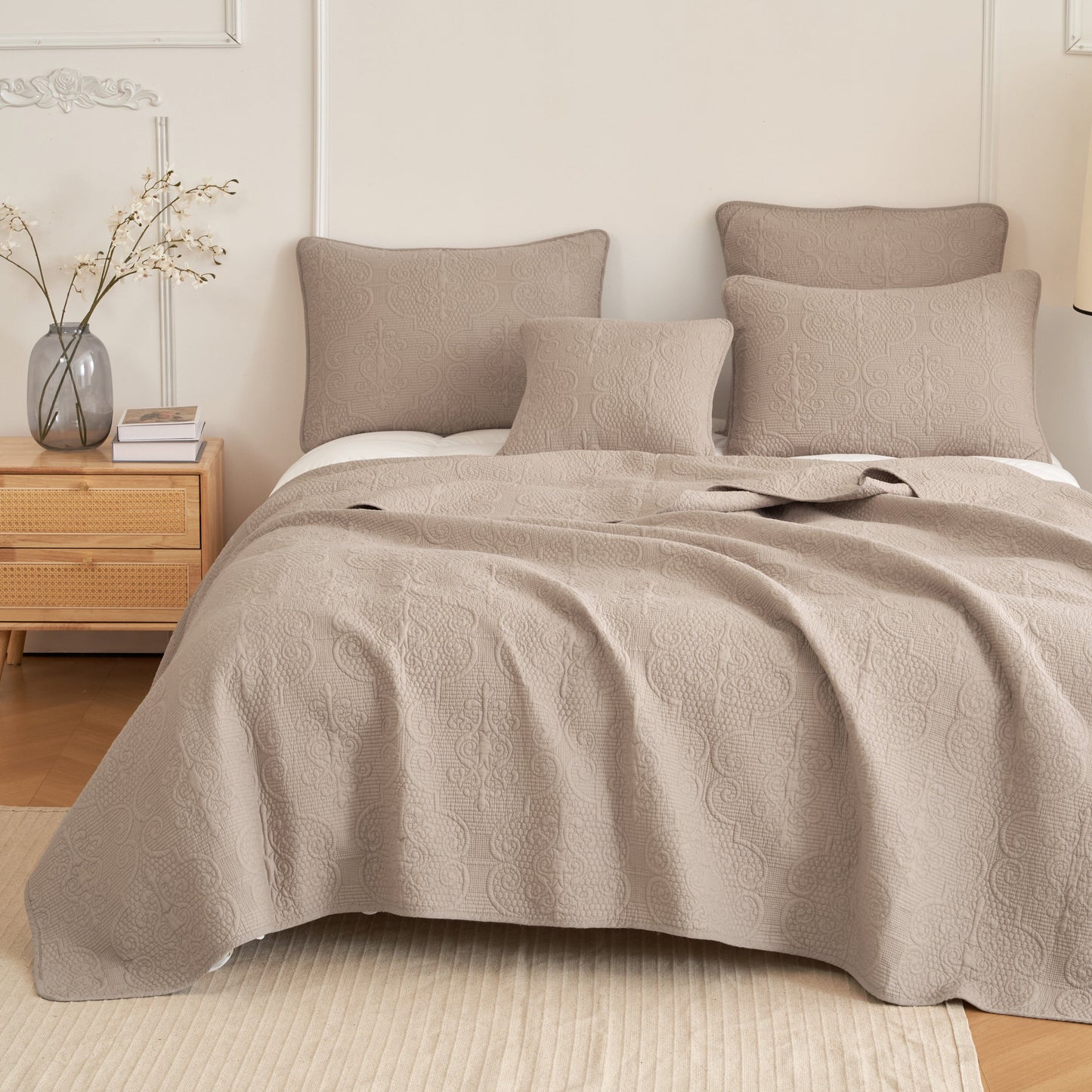 Rynx | Neutral Taupe Beige Sandy Elegant Matelassé Cotton Quilted Bedspread Set