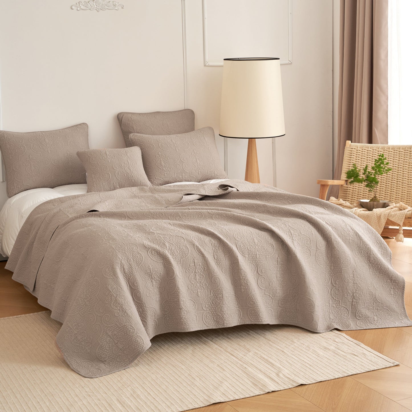Rynx | Neutral Taupe Beige Sandy Elegant Matelassé Cotton Quilted Bedspread Set