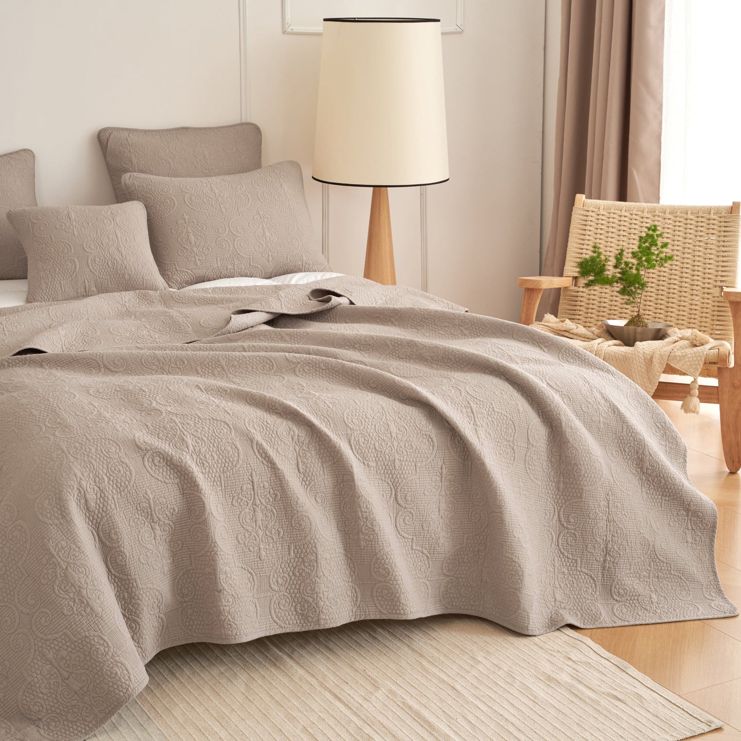 Rynx | Neutral Taupe Beige Sandy Elegant Matelassé Cotton Quilted Bedspread Set