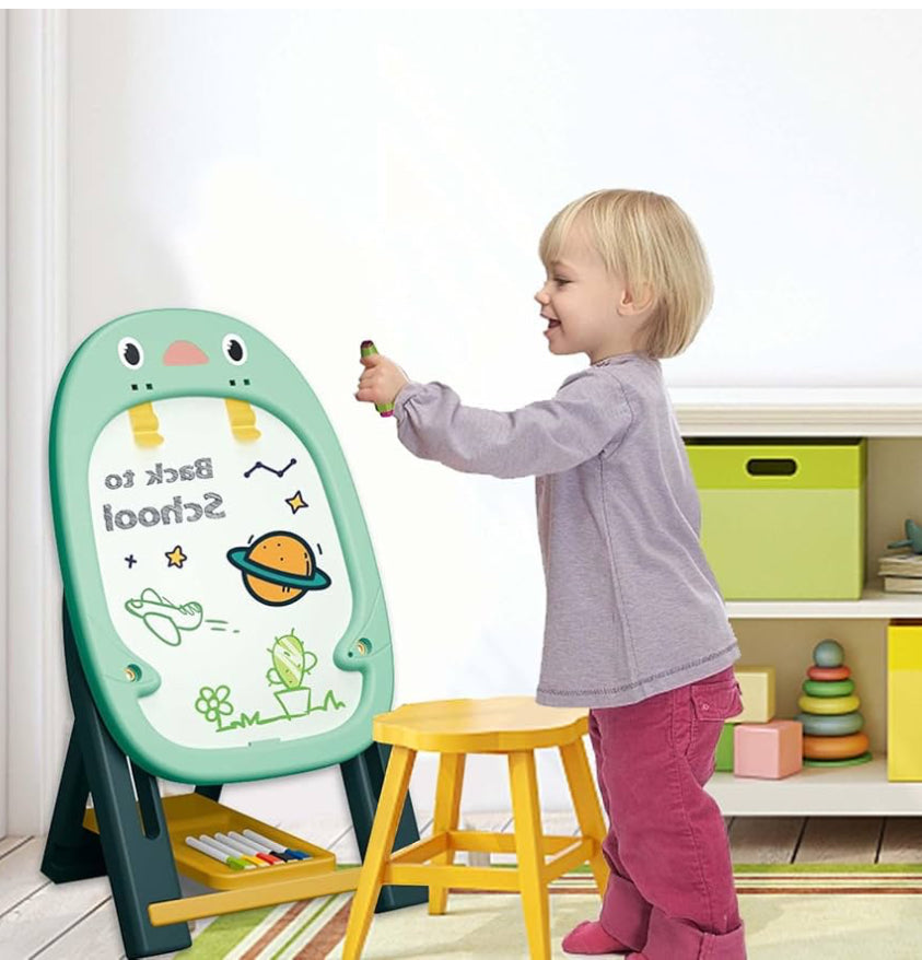 Rynx | Children's adjustable easel with magnetic drawing surface – double-sided art easel with accessories (46 pieces)