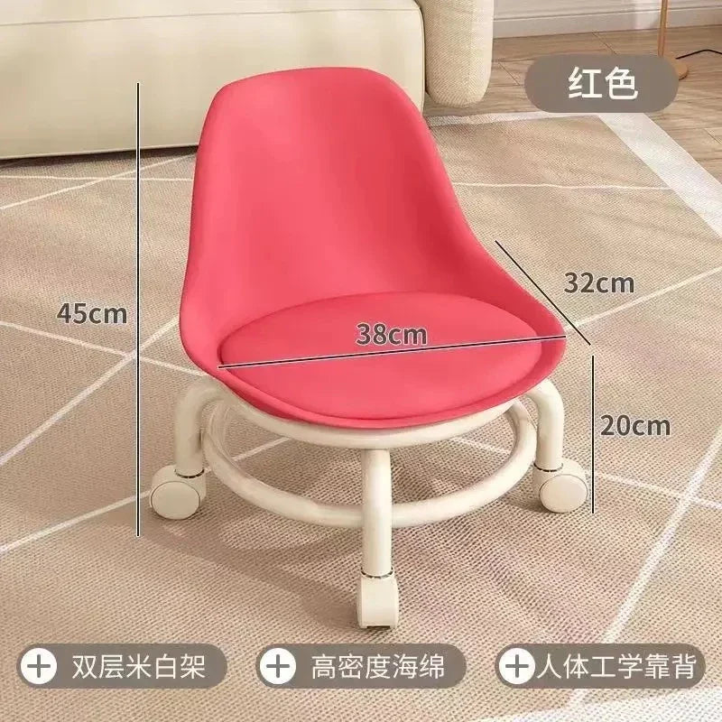 Rynx | Low Stool Ottoman, Weight Capacity Children's Stool, Backrest, Small, Living Room Ottoman, Low Chair, Small, Nappa Leather Fabric, Thick, Waterproof, Quiet Wheels, 360 Degrees