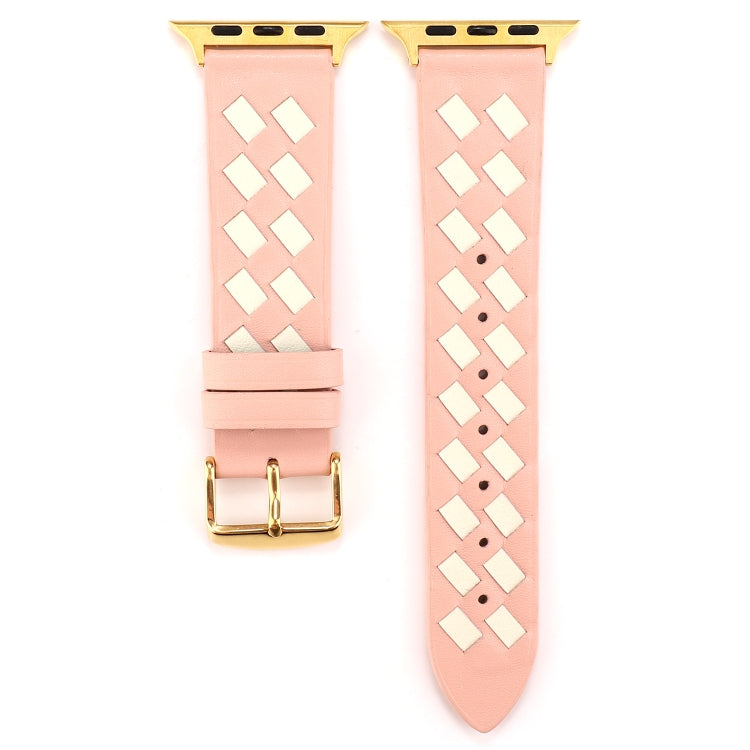 Rynx | For Apple Watch Series 9&8&7 41mm / SE 3&SE 2&6&SE&5&4 40mm / 3&2&1 38mm Braided Pattern Genuine Leather Strap (Pink White)