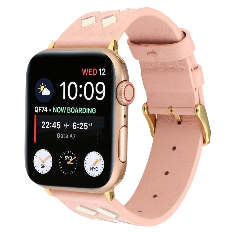 Rynx | For Apple Watch Series 9&8&7 41mm / SE 3&SE 2&6&SE&5&4 40mm / 3&2&1 38mm Braided Pattern Genuine Leather Strap (Pink White)