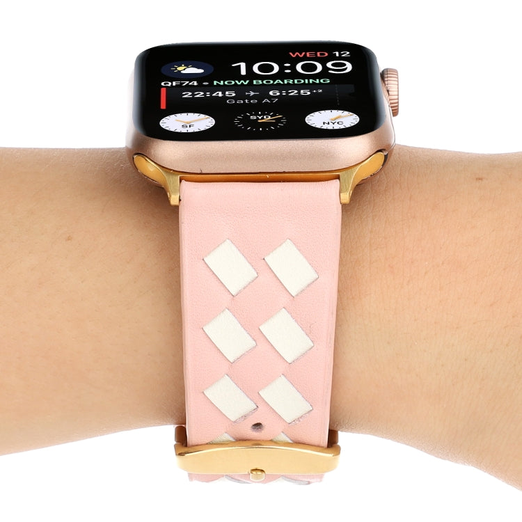 Rynx | For Apple Watch Series 9&8&7 41mm / SE 3&SE 2&6&SE&5&4 40mm / 3&2&1 38mm Braided Pattern Genuine Leather Strap (Pink White)