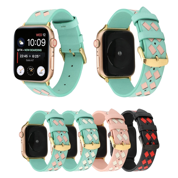 Rynx | For Apple Watch Series 9&8&7 41mm / SE 3&SE 2&6&SE&5&4 40mm / 3&2&1 38mm Braided Pattern Genuine Leather Strap (Pink White)