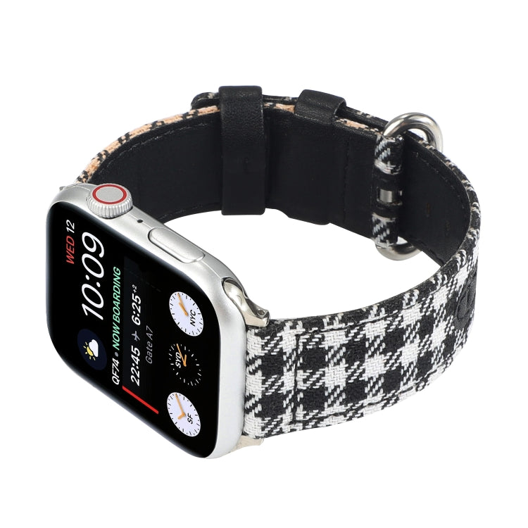 Rynx | Grid Pattern Round Buckle Leather Watch Band for Apple Watch Series 7 45mm / 6 & SE & 5 & 4 44mm / 3 & 2 & 1 42mm (White Black)