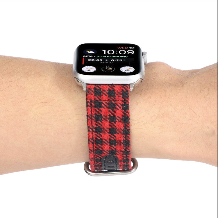 Rynx | Grid Pattern Round Buckle Leather Watch Band for Apple Watch Series 9&8&7 41mm / SE 3&SE 2&6&SE&5&4 40mm / 3&2&1 38mm (Red Black)