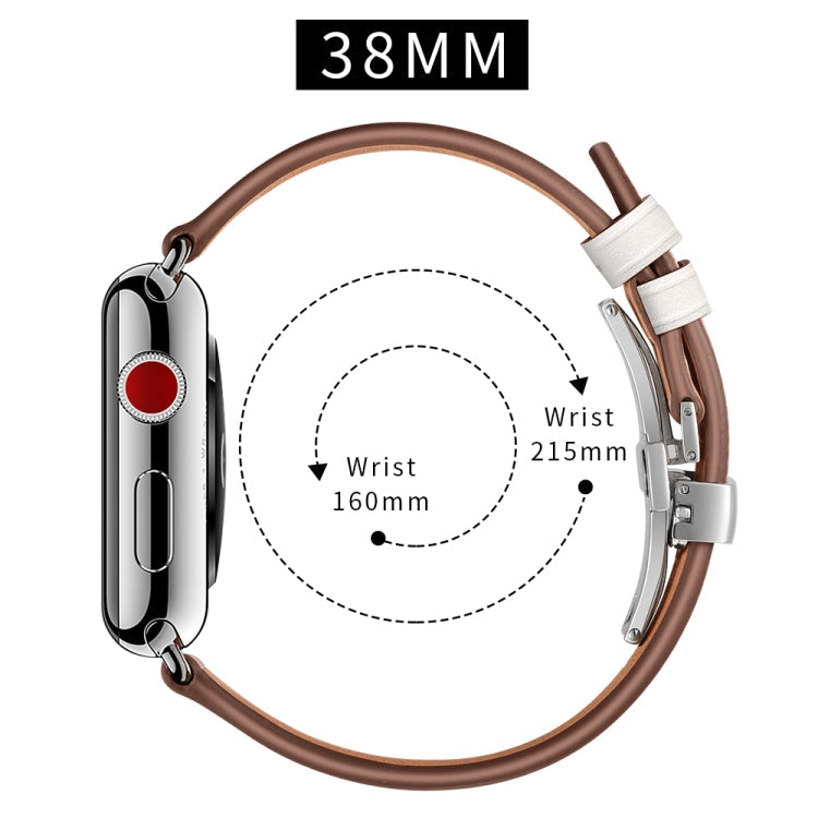 Rynx | Genuine leather + butterfly silver buckle watch band for Apple Watch Series 7 41mm / 6 & SE & 5 & 4 40mm / 3 & 2 & 1 38mm (White)