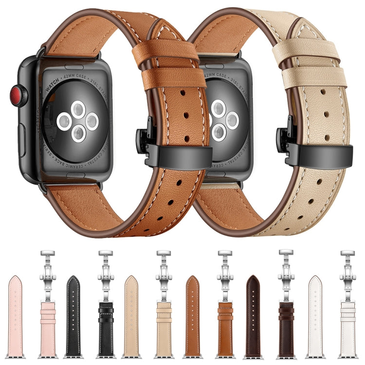 Rynx | Genuine Leather + Butterfly Black Buckle Watch Strap for Apple Watch Series 9&8&7 41mm / SE 3&SE 2&6&SE&5&4 40mm / 3&2&1 38mm (Dark Brown)