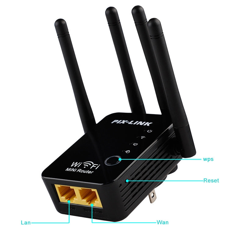 Rynx | Wireless Smart WiFi Router Repeater with 4 WiFi Antennas, Plug Specification: EU Plug (Black)