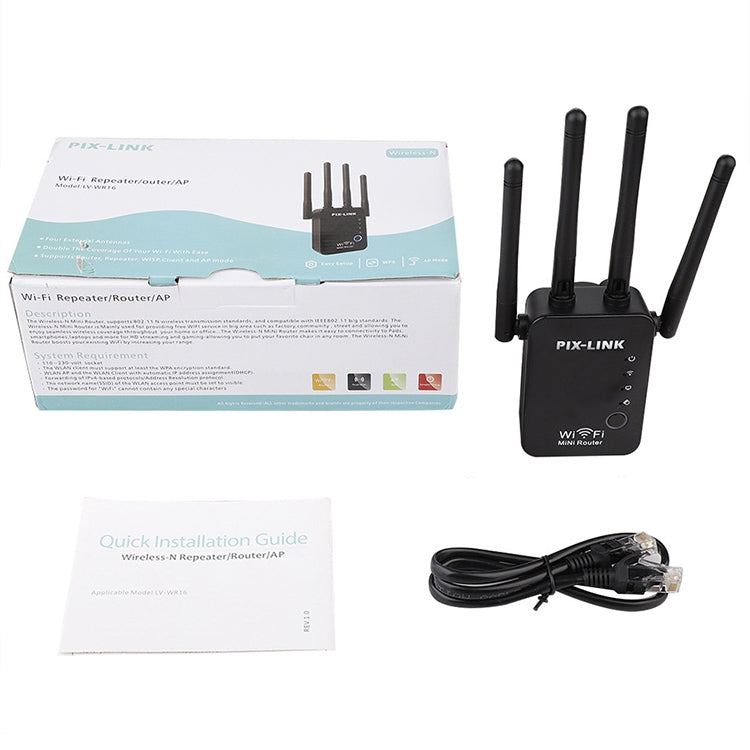 Rynx | Wireless Smart WiFi Router Repeater with 4 WiFi Antennas, Plug Specification: EU Plug (Black)