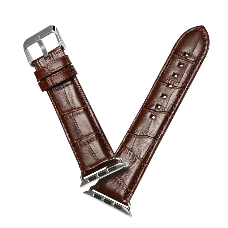 Rynx | For Apple Watch Series 9&8&7 41mm / SE 3&SE 2&6&SE&5&4 40mm / 3&2&1 38mm Cowhide Crocodile Leather Texture Strap Watch Band (Coffee)