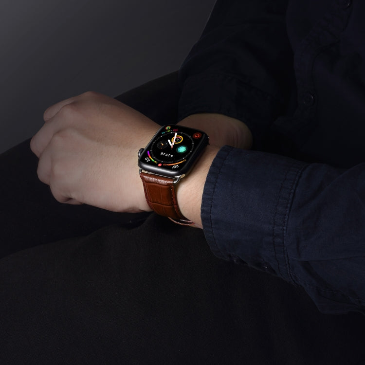 Rynx | For Apple Watch Series 9&8&7 41mm / SE 3&SE 2&6&SE&5&4 40mm / 3&2&1 38mm Cowhide Crocodile Leather Texture Strap Watch Band (Coffee)