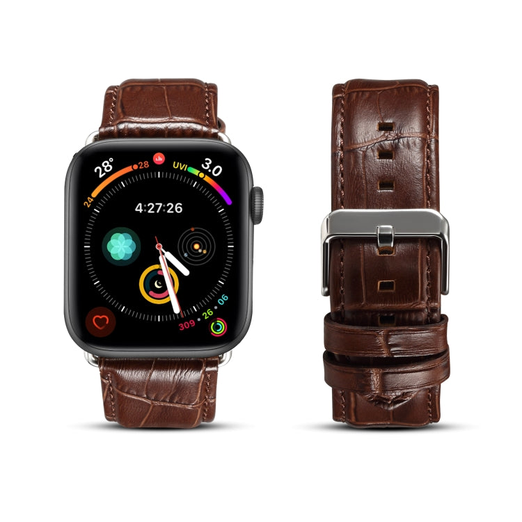 Rynx | For Apple Watch Series 9&8&7 41mm / SE 3&SE 2&6&SE&5&4 40mm / 3&2&1 38mm Cowhide Crocodile Leather Texture Strap Watch Band (Coffee)