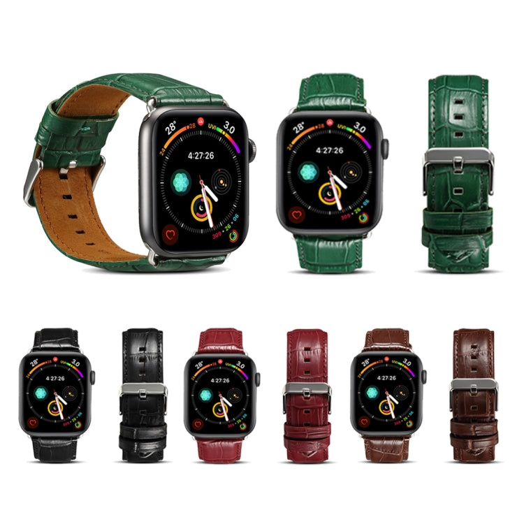 Rynx | For Apple Watch Series 9&8&7 41mm / SE 3&SE 2&6&SE&5&4 40mm / 3&2&1 38mm Cowhide Crocodile Leather Texture Strap Watch Band (Coffee)