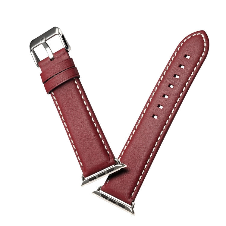 Rynx | For Apple Watch Series 9&8&7 41mm / SE 3&SE 2&6&SE&5&4 40mm / 3&2&1 38mm Environmental Protection Genuine Leather Watch Band Watch Band (Red-Brown)