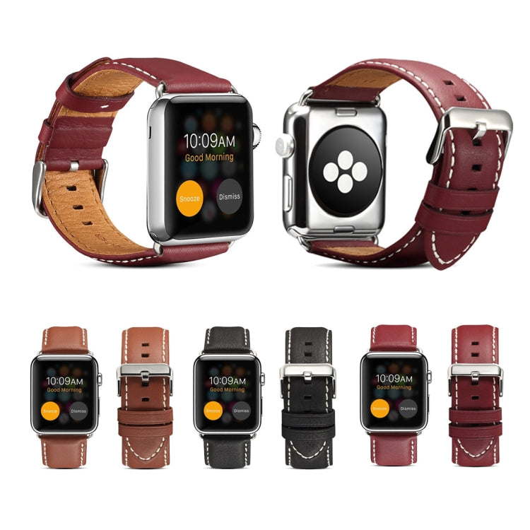 Rynx | For Apple Watch Series 9&8&7 41mm / SE 3&SE 2&6&SE&5&4 40mm / 3&2&1 38mm Environmental Protection Genuine Leather Watch Band Watch Band (Red-Brown)