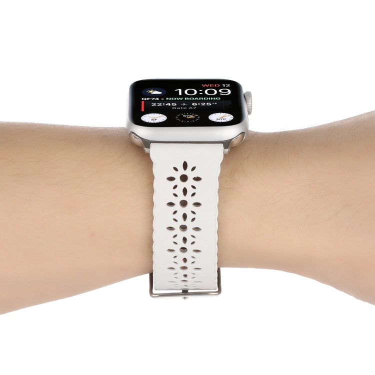 Rynx | Hollow Genuine Leather Bracelet For Apple Watch Series 9&8&7 41mm / SE 3&SE 2&6&SE&5&4 40mm / 3&2&1 38mm(White)