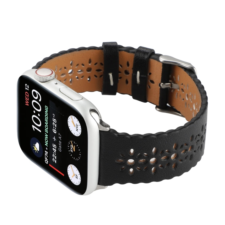 Rynx | Hollow Genuine Leather Bracelet for Apple Watch Ultra 49mm & Watch Ultra 2 49mm / Series 9 & 8 & 7 45mm / SE 3 & SE 2 & 6 & SE & 5 & 4 44mm / 3 & 2 & 1 42mm (Black)