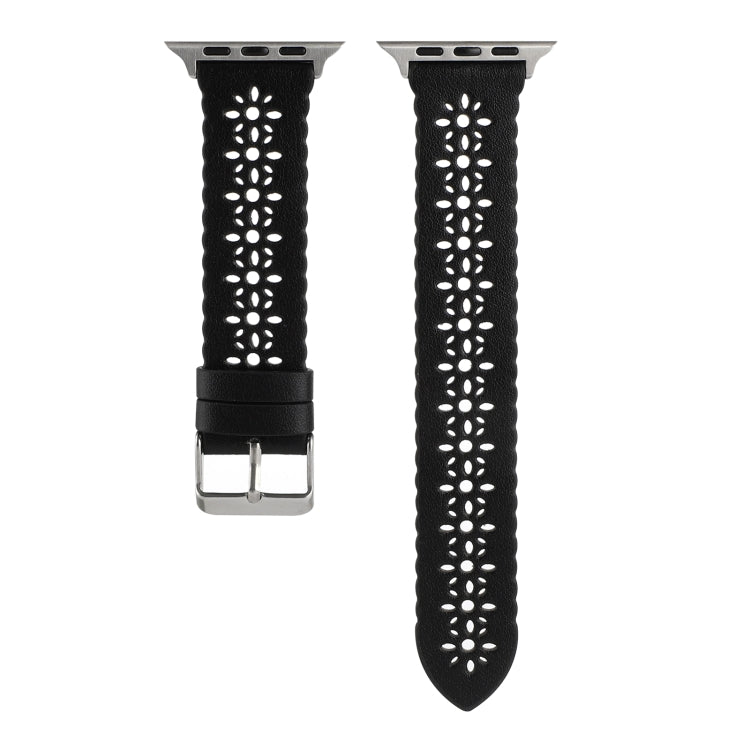 Rynx | Hollow Genuine Leather Bracelet for Apple Watch Ultra 49mm & Watch Ultra 2 49mm / Series 9 & 8 & 7 45mm / SE 3 & SE 2 & 6 & SE & 5 & 4 44mm / 3 & 2 & 1 42mm (Black)