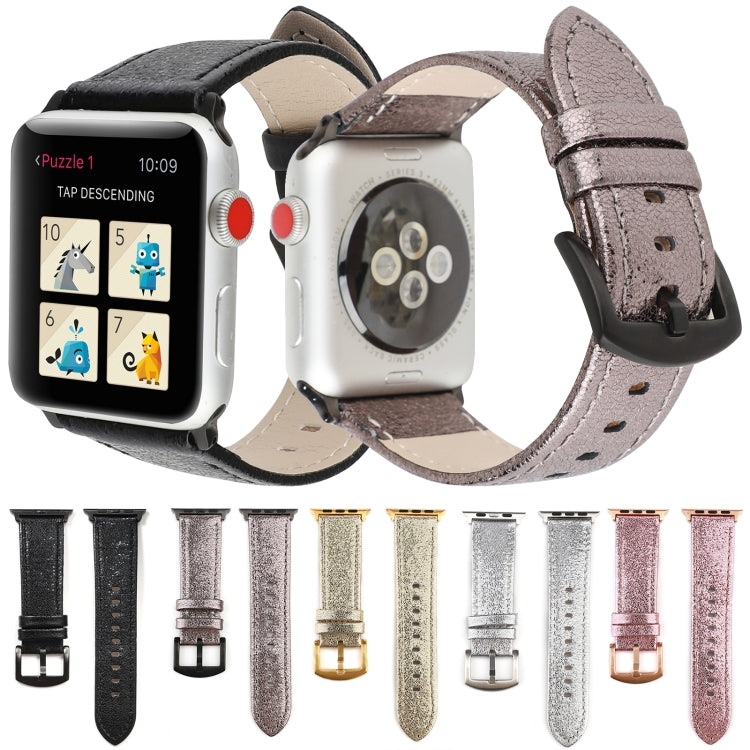 Rynx | Glitter Genuine Leather Watch Band For Apple Watch Series 9&8&7 41mm / SE 3&SE 2&6&SE&5&4 40mm / 3&2&1 38mm (Black)