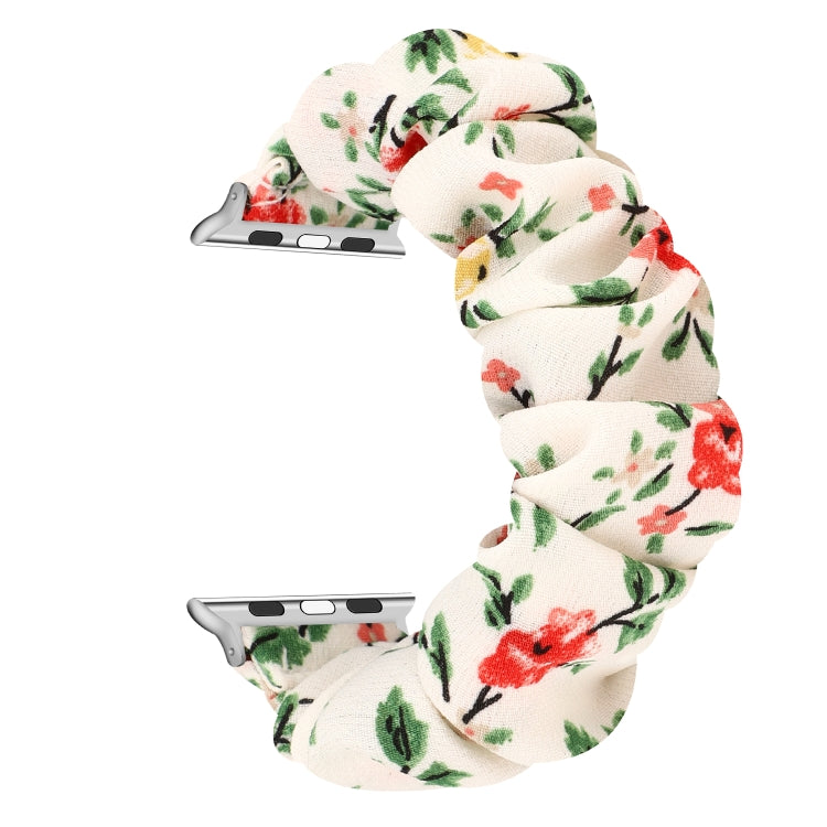 Rynx | For Apple Watch Series 7 41mm / 6 & SE & 5 & 4 40mm / 3 & 2 & 1 38mm fabric + stainless steel hair ring watch band (Red Floral)