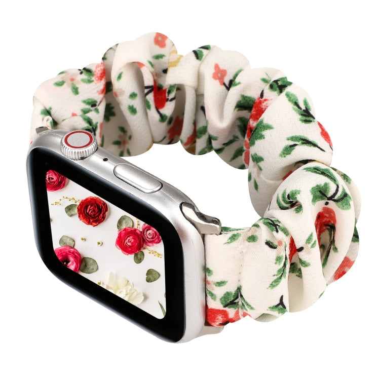 Rynx | For Apple Watch Series 7 41mm / 6 & SE & 5 & 4 40mm / 3 & 2 & 1 38mm fabric + stainless steel hair ring watch band (Red Floral)