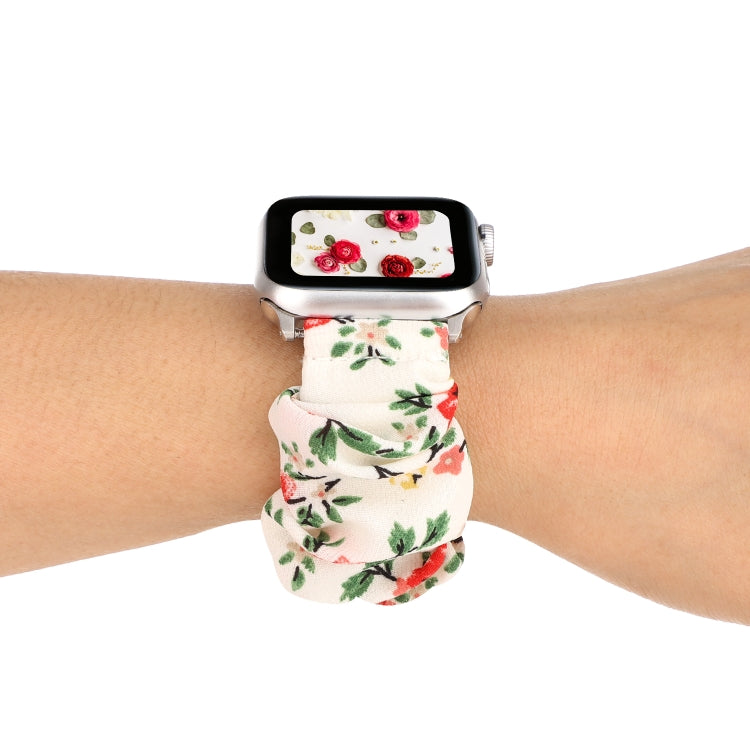 Rynx | For Apple Watch Series 7 41mm / 6 & SE & 5 & 4 40mm / 3 & 2 & 1 38mm fabric + stainless steel hair ring watch band (Red Floral)