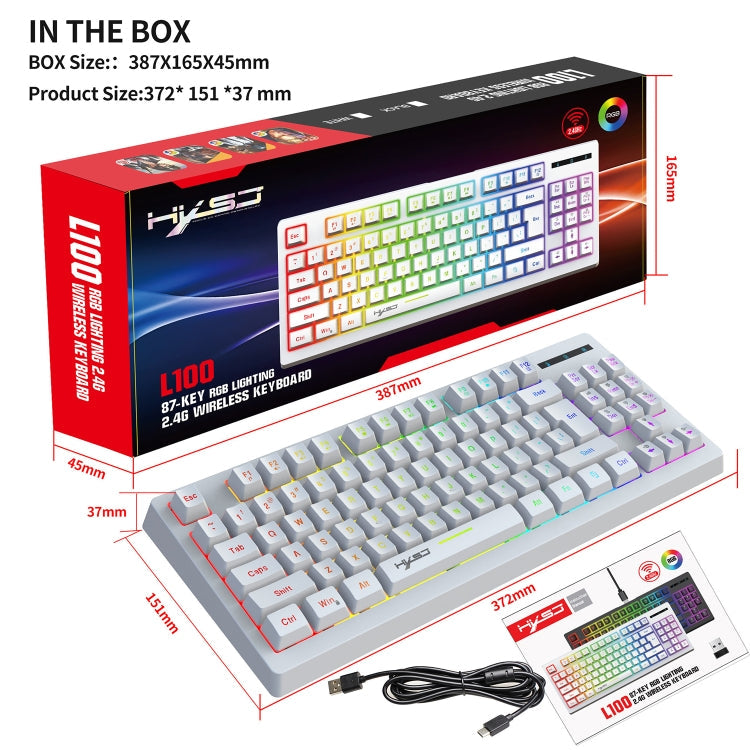 Rynx | HXSJ L100 87 Keys RGB Backlit Film 2.4G Wireless Keyboard (White)